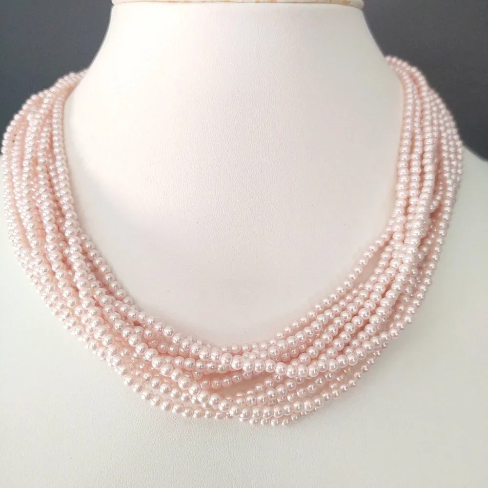 Vintage multi strand pink beaded necklace and bracelet set